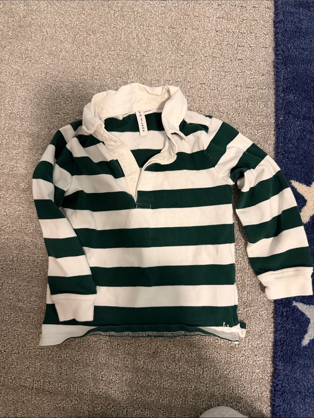 Janie and Jack Green & White Striped Rugby Polo